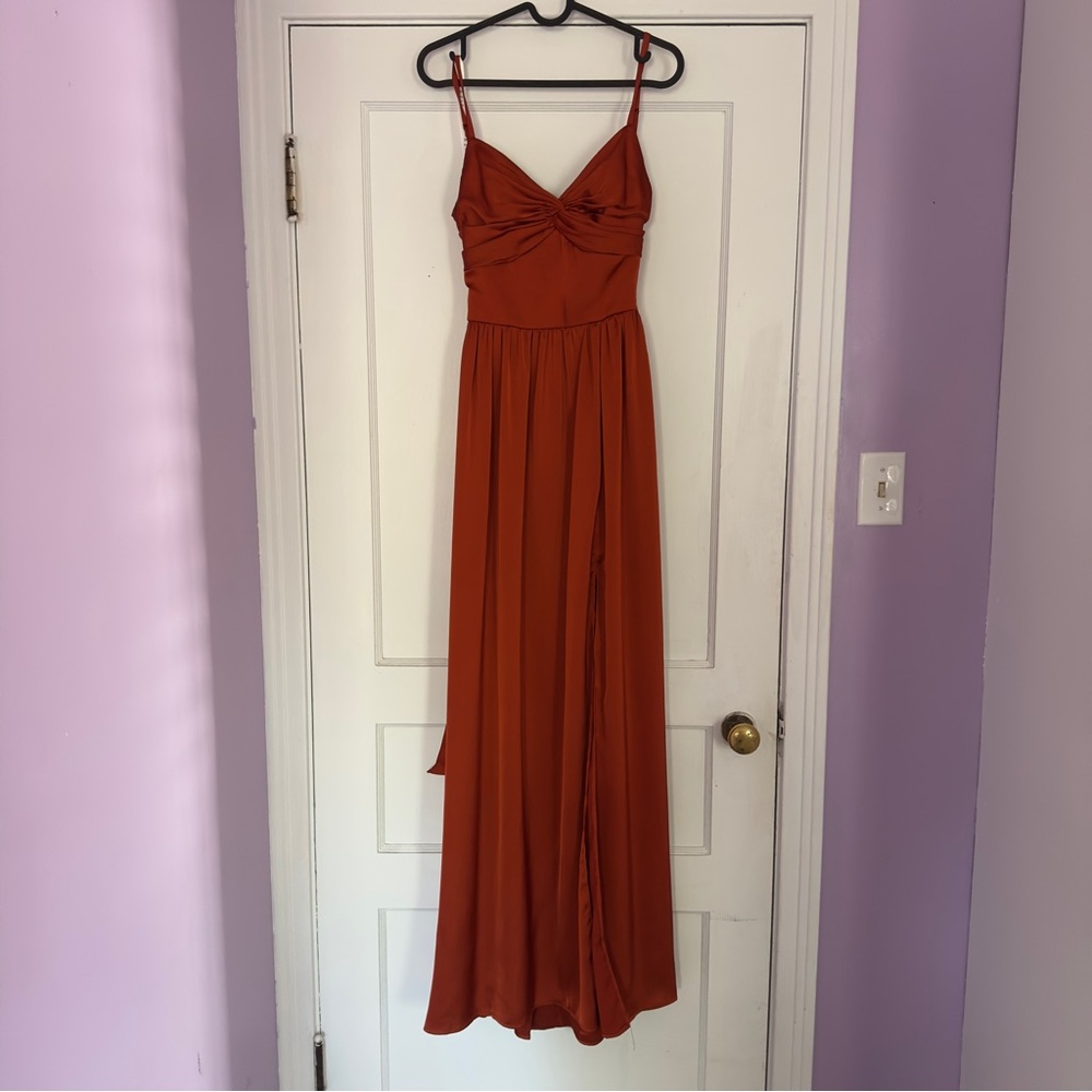 AZAZIE ZEYA — Paprika A-Line Pleated Stretch Satin Dress - Picture 2 of 14